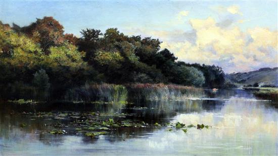 Keeley Halswelle ARSA (1832-1891) Setting sun from Cleeve Loch, 14 x 24in.